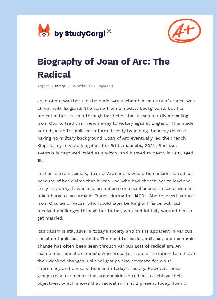 Biography of Joan of Arc: The Radical. Page 1