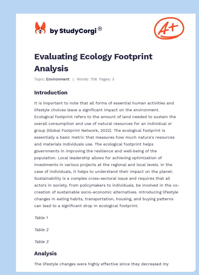 Evaluating Ecology Footprint Analysis. Page 1