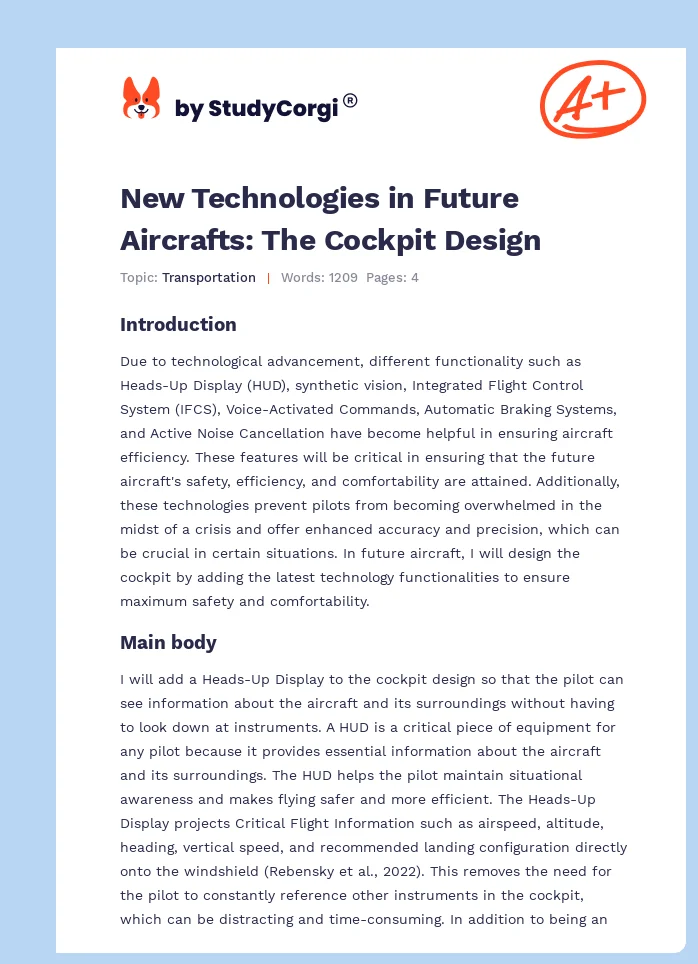 New Technologies in Future Aircrafts: The Cockpit Design. Page 1