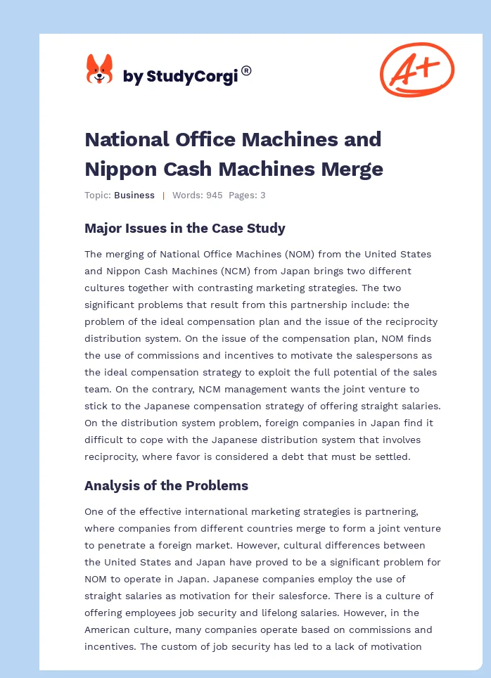 National Office Machines and Nippon Cash Machines Merge. Page 1
