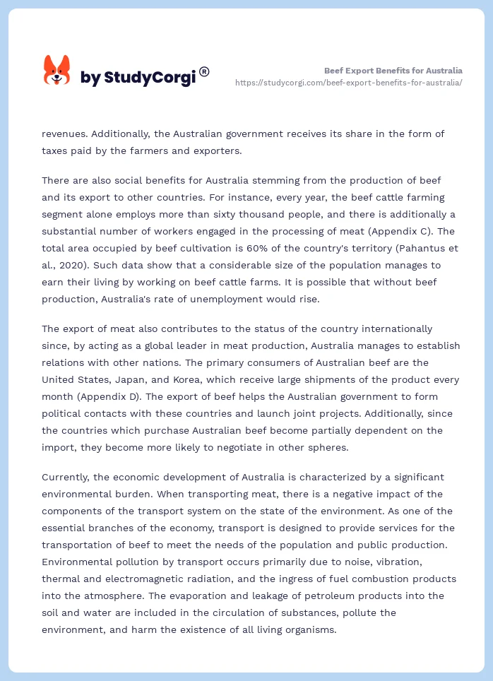 Beef Export Benefits for Australia. Page 2