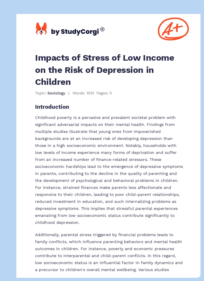 Impacts of Stress of Low Income on the Risk of Depression in Children. Page 1