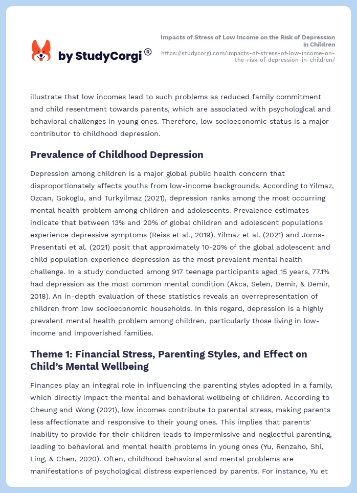 Impacts of Stress of Low Income on the Risk of Depression in Children. Page 2