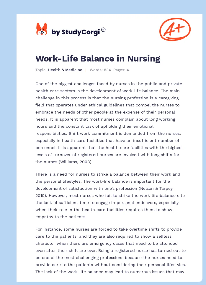 Work-Life Balance in Nursing. Page 1