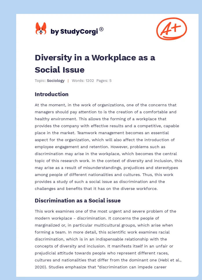 Diversity in a Workplace as a Social Issue. Page 1