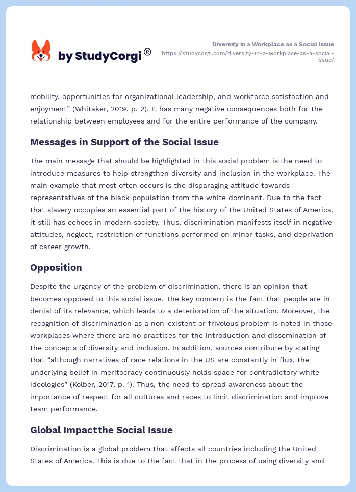 Diversity in a Workplace as a Social Issue. Page 2
