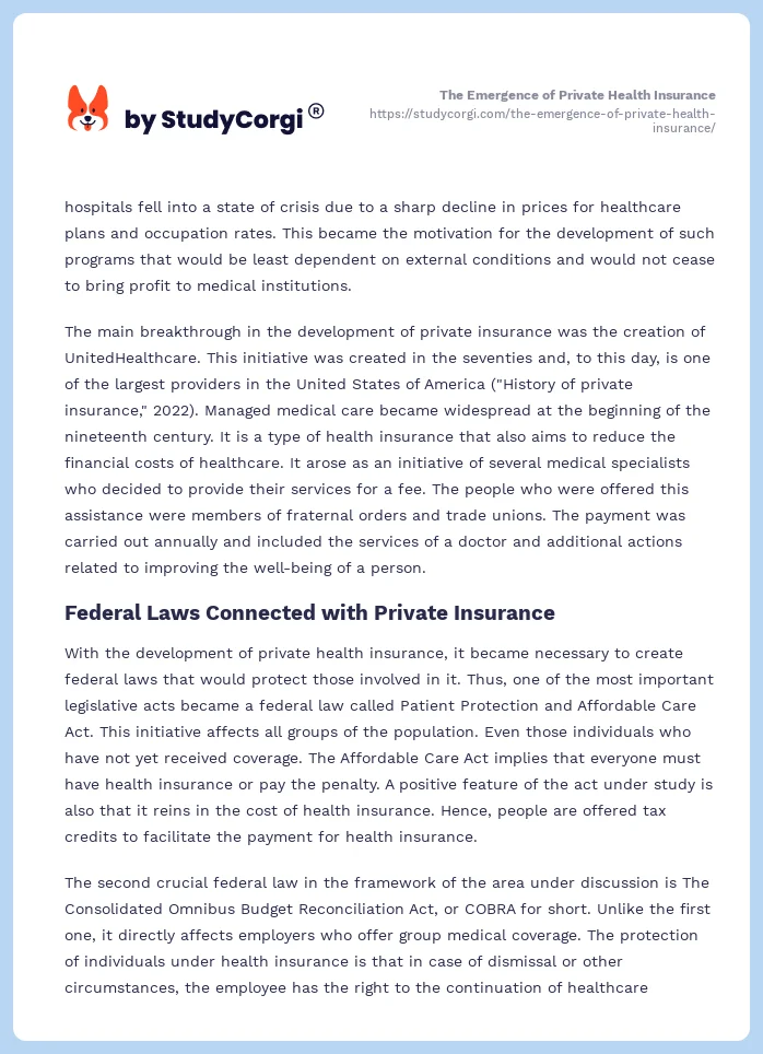 The Emergence of Private Health Insurance. Page 2