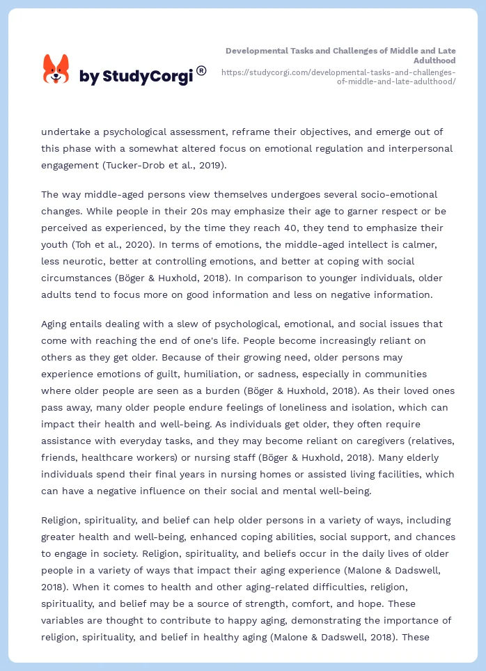 Developmental Tasks and Challenges of Middle and Late Adulthood. Page 2