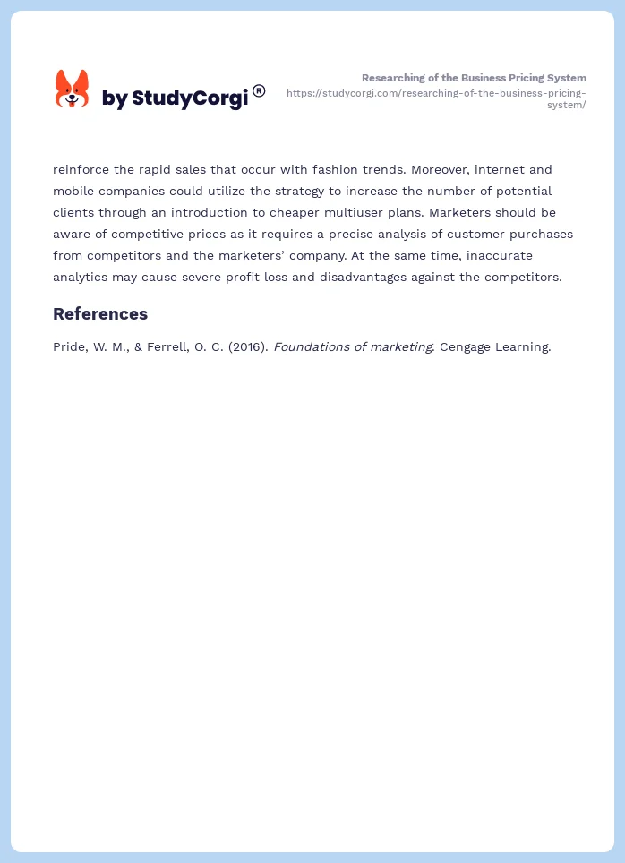Researching of the Business Pricing System. Page 2