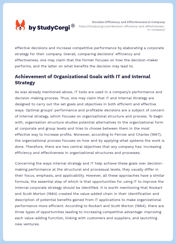 Decision Efficiency and Effectiveness in Company. Page 2