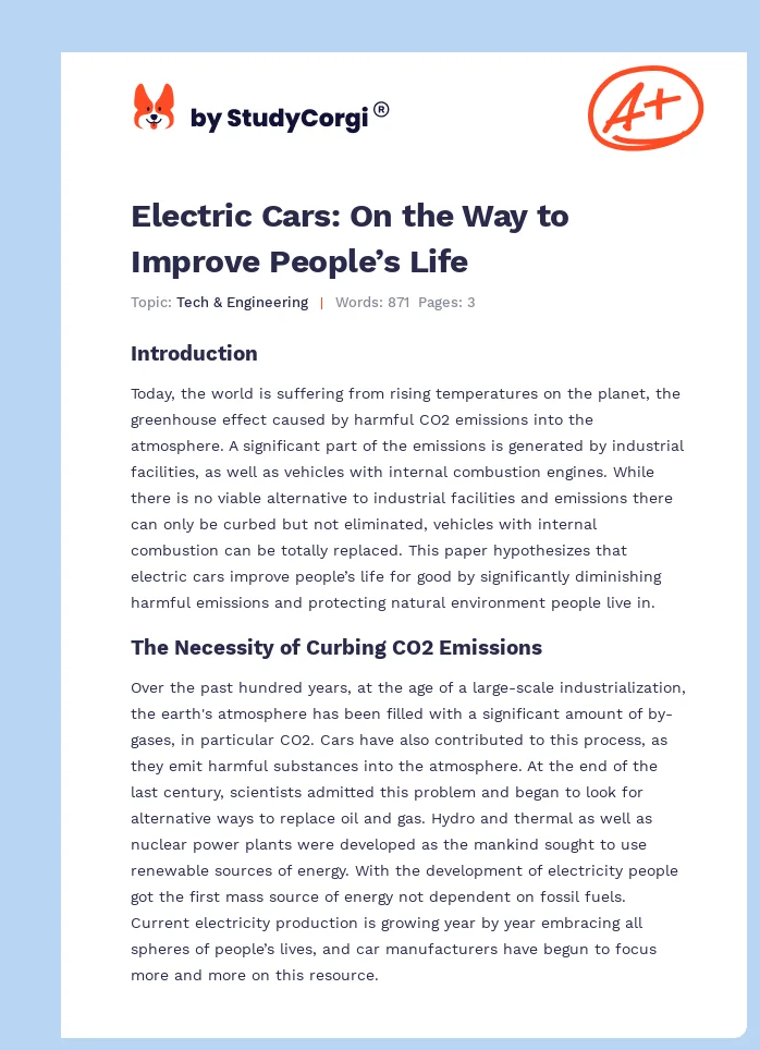 Electric Cars: On the Way to Improve People’s Life. Page 1