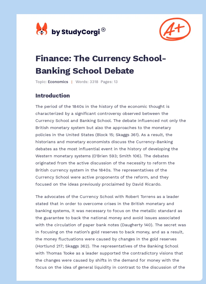 Finance: The Currency School-Banking School Debate. Page 1