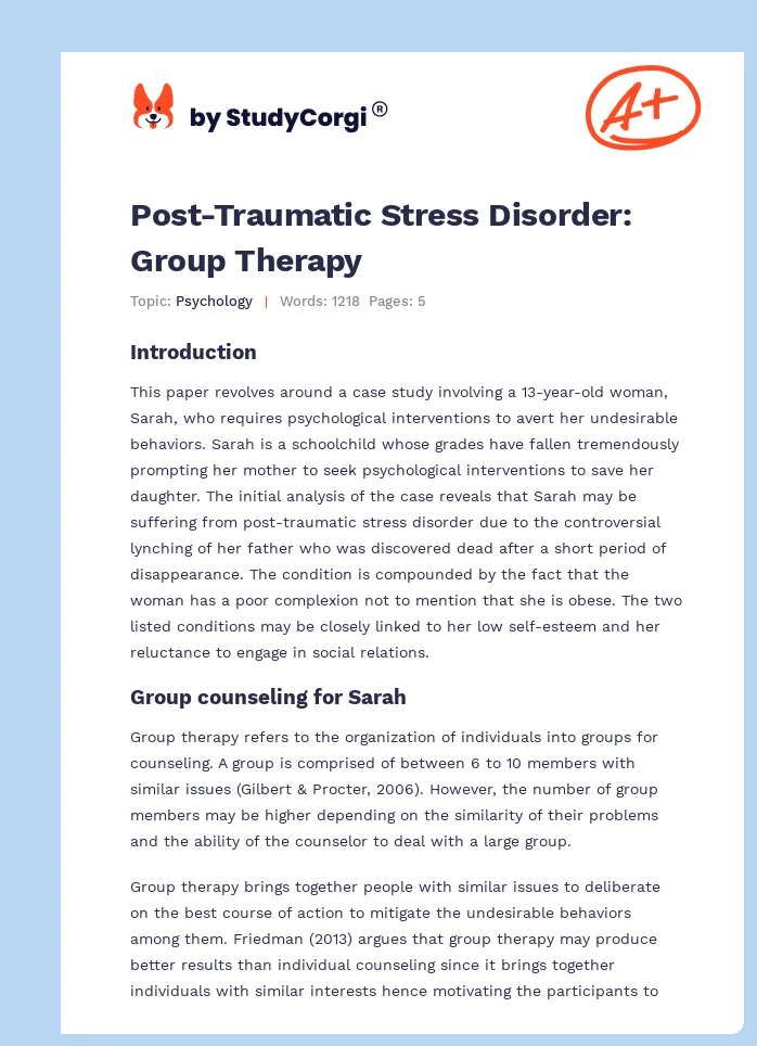 Post-Traumatic Stress Disorder: Group Therapy. Page 1