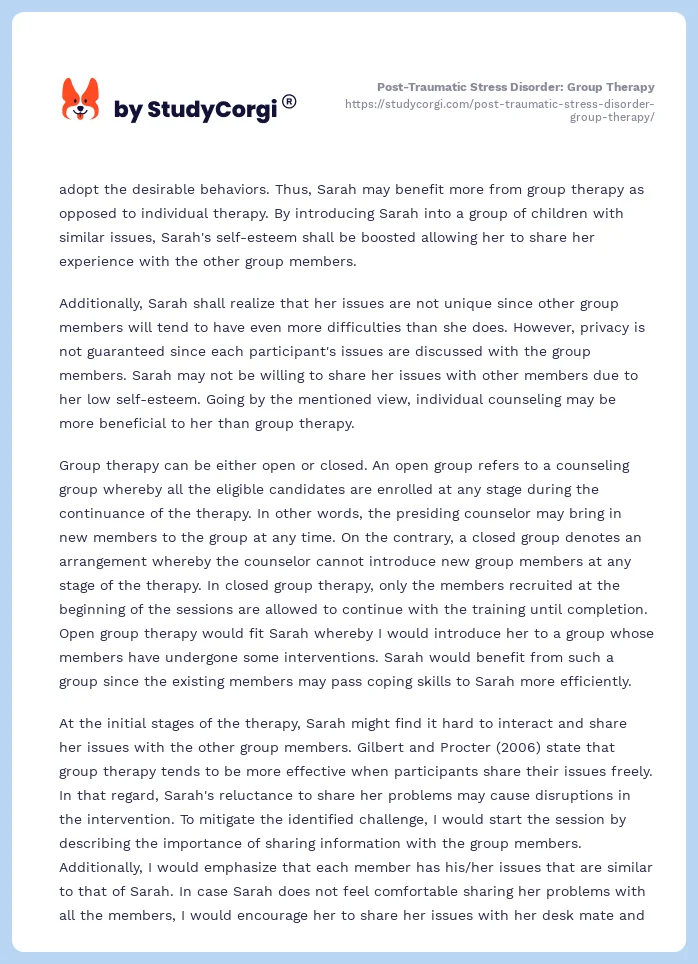 Post-Traumatic Stress Disorder: Group Therapy. Page 2