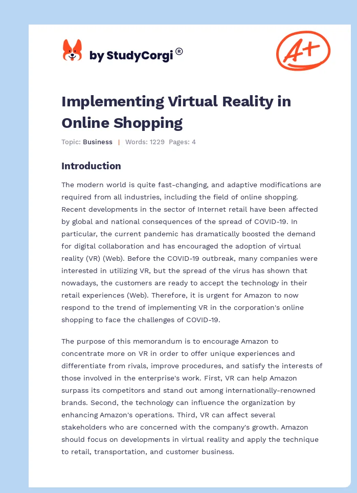 Implementing Virtual Reality in Online Shopping. Page 1