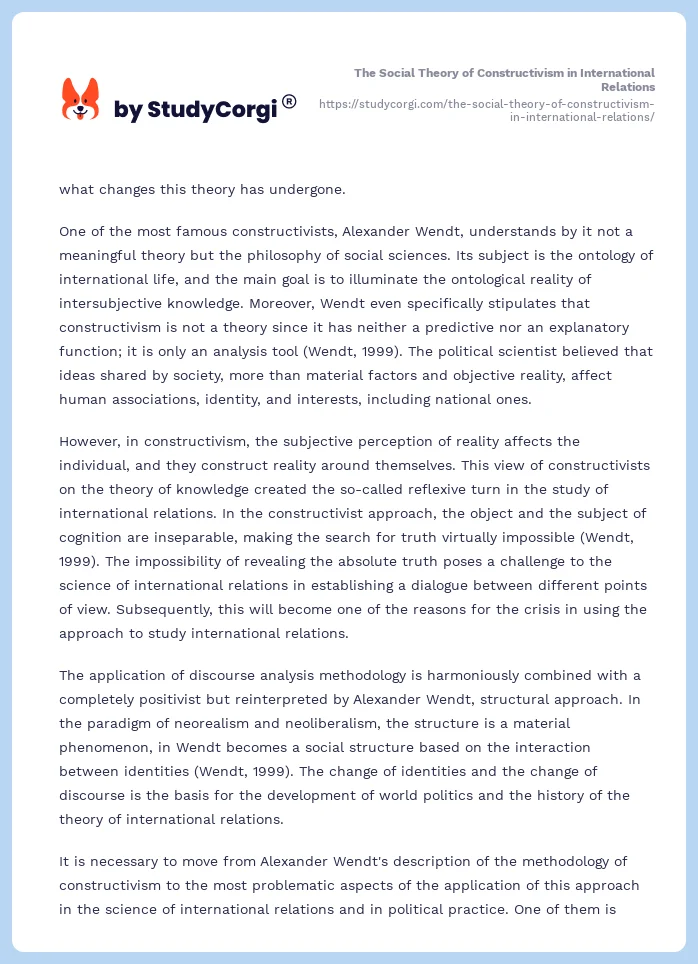 The Social Theory of Constructivism in International Relations. Page 2