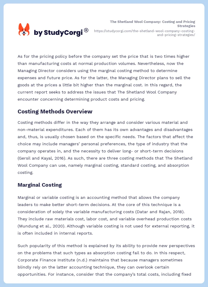 The Shetland Wool Company: Costing and Pricing Strategies. Page 2