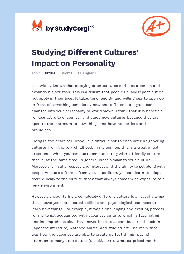 Studying Different Cultures' Impact on Personality. Page 1