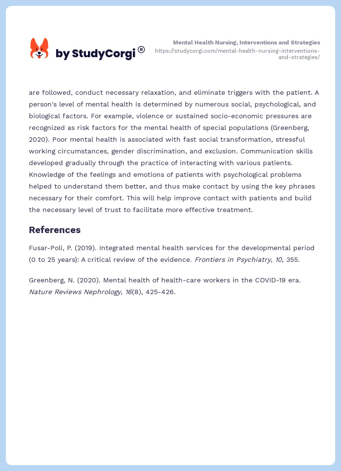 Mental Health Nursing, Interventions and Strategies. Page 2