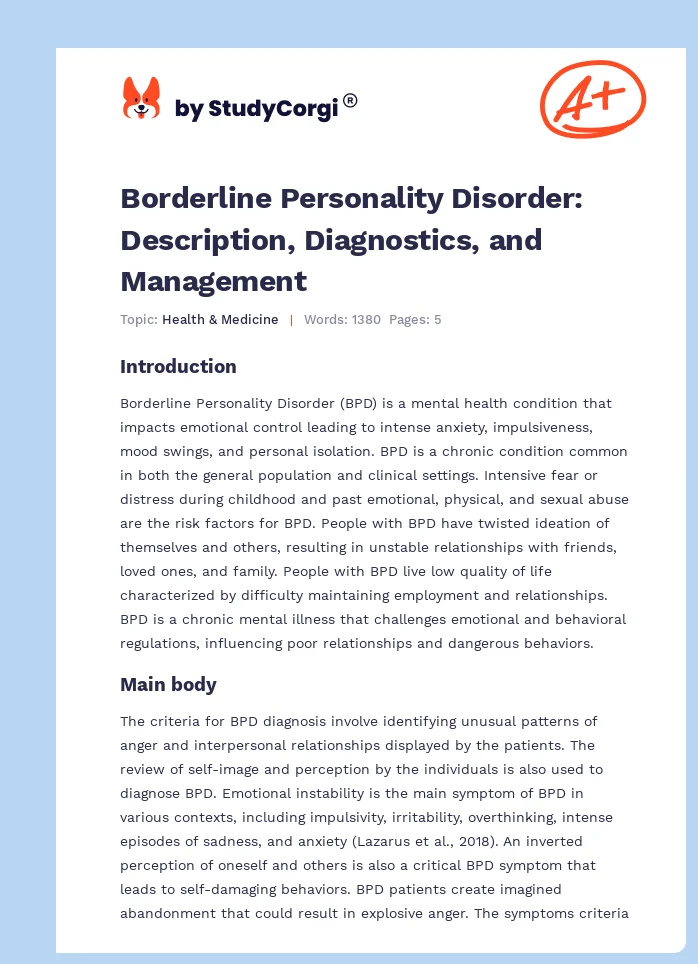 Borderline Personality Disorder: Description, Diagnostics, and Management. Page 1