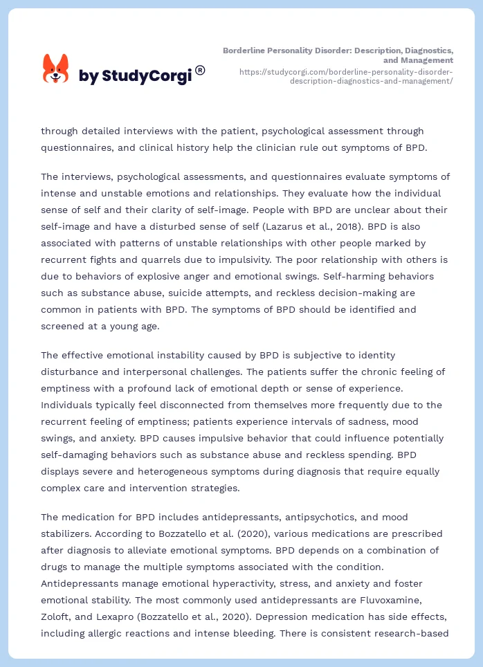 Borderline Personality Disorder: Description, Diagnostics, and Management. Page 2