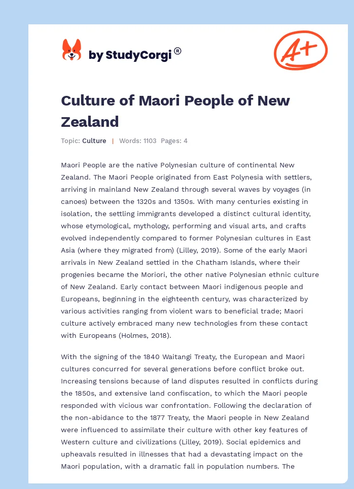 Culture of Maori People of New Zealand. Page 1
