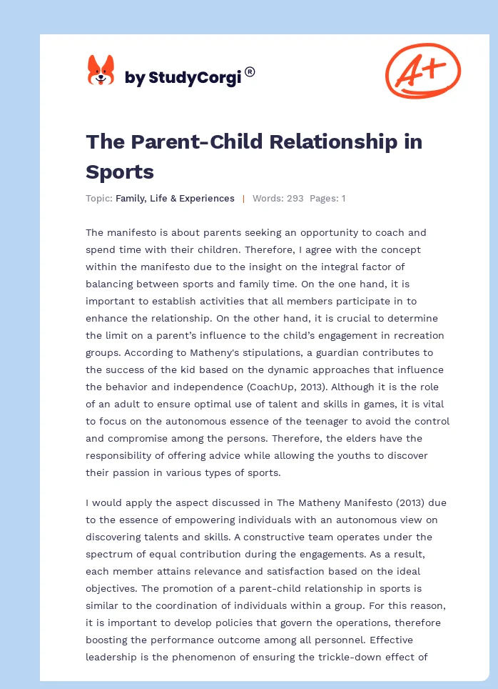 The Parent-Child Relationship in Sports. Page 1