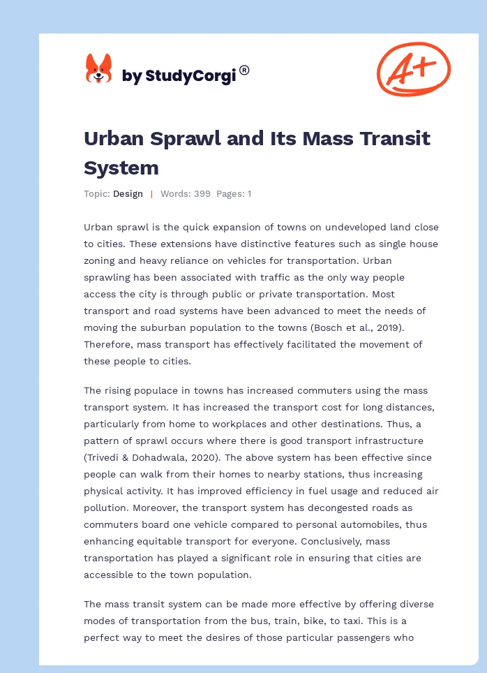 Urban Sprawl and Its Mass Transit System. Page 1