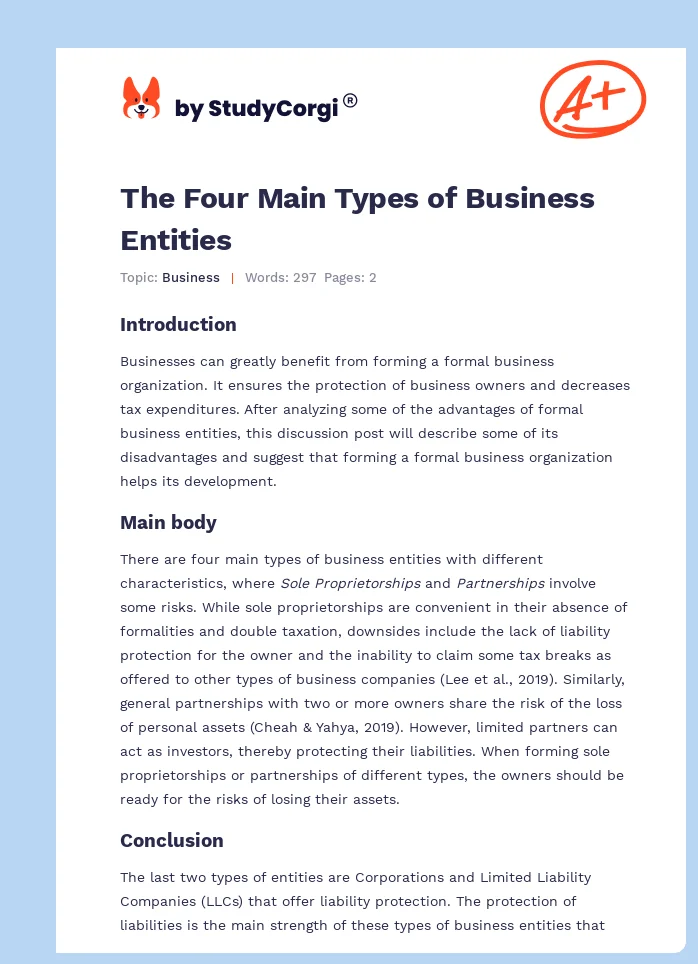 The Four Main Types of Business Entities. Page 1