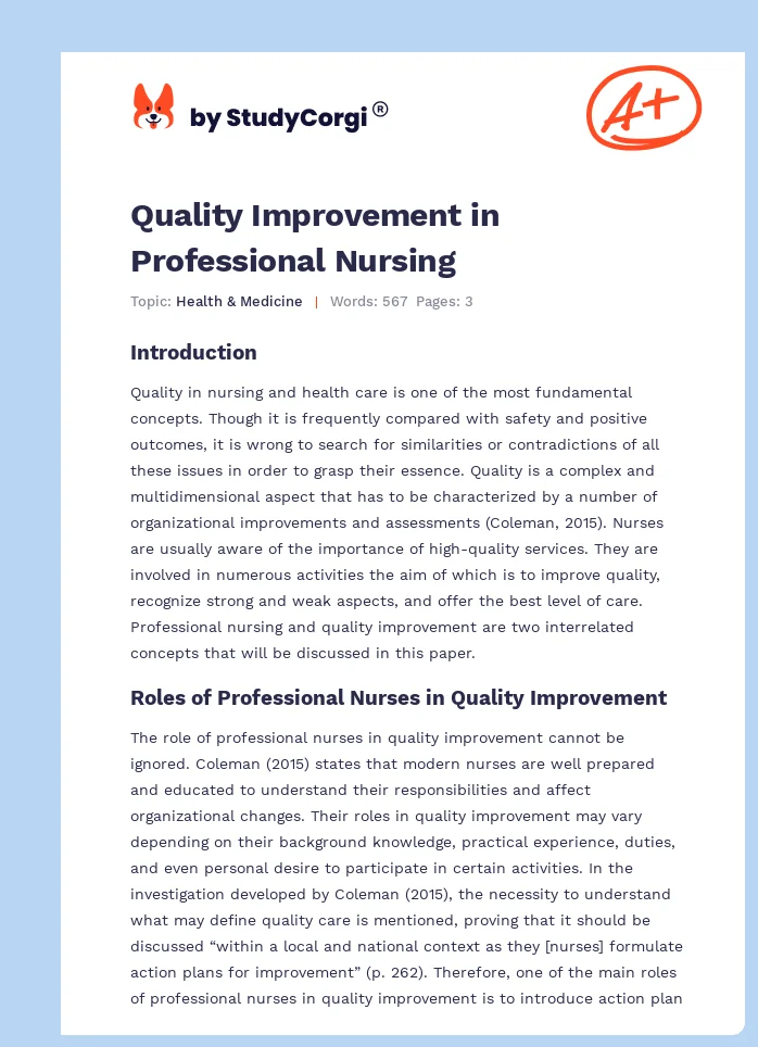 Quality Improvement in Professional Nursing. Page 1