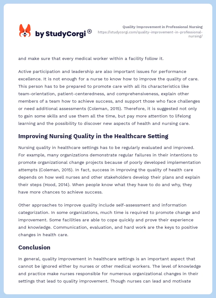 Quality Improvement in Professional Nursing. Page 2