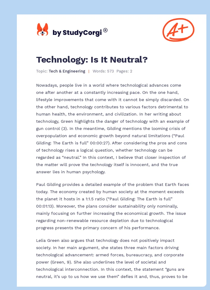 Technology: Is It Neutral?. Page 1