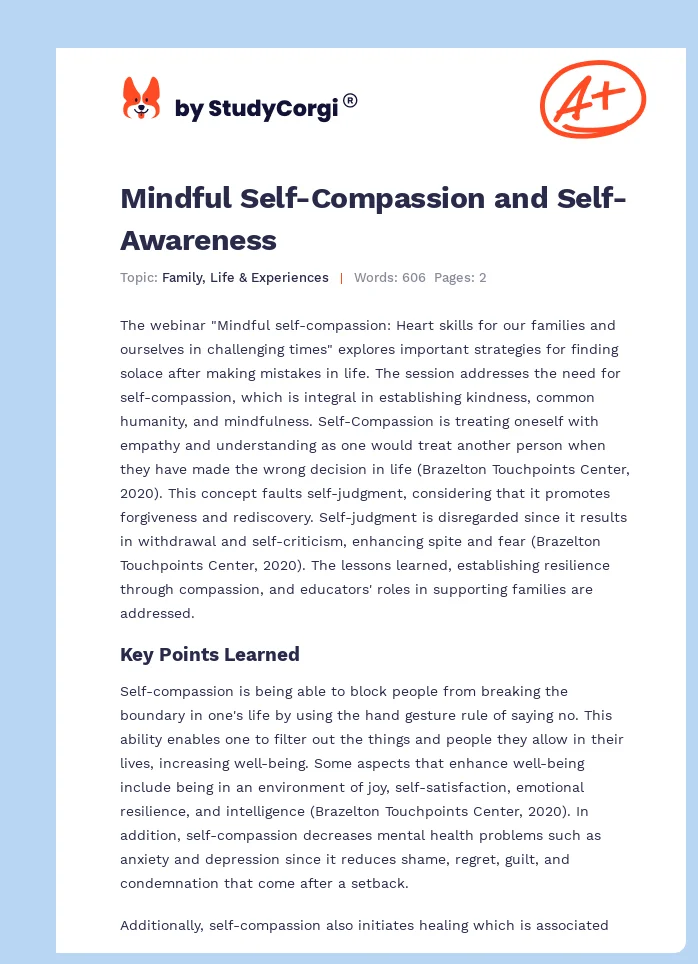 Mindful Self-Compassion and Self-Awareness. Page 1