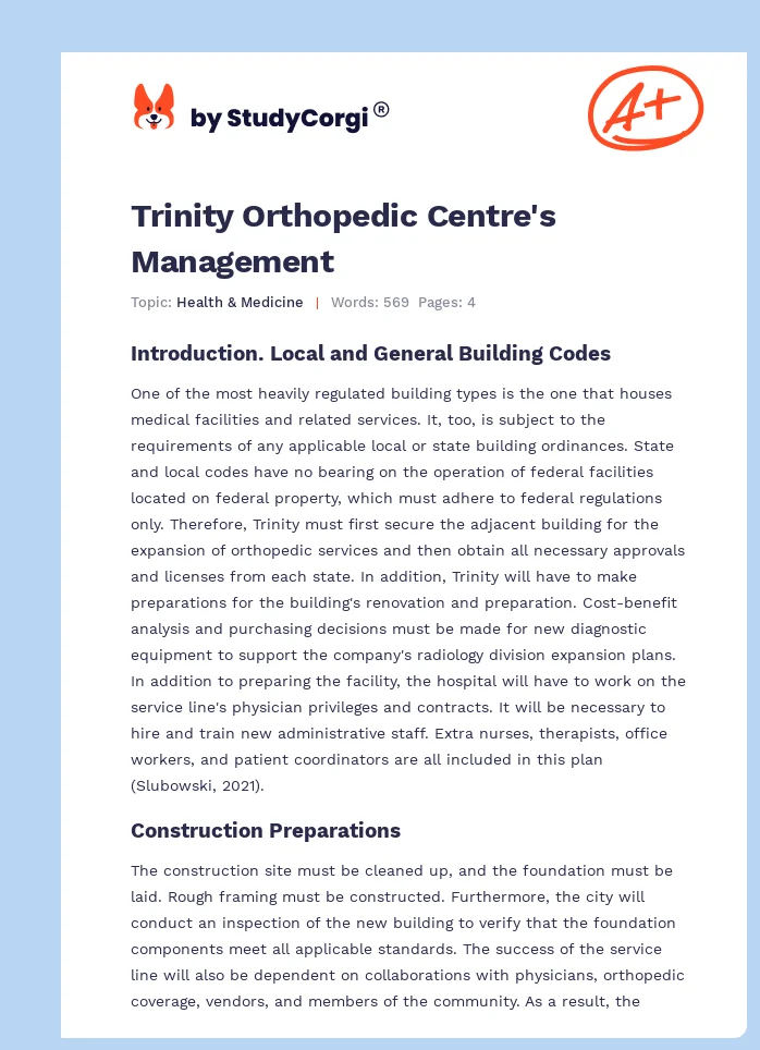Trinity Orthopedic Centre's Management. Page 1