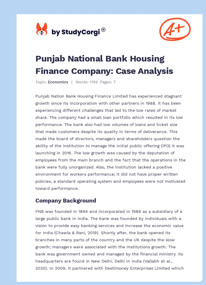 Punjab National Bank Housing Finance Company: Case Analysis. Page 1