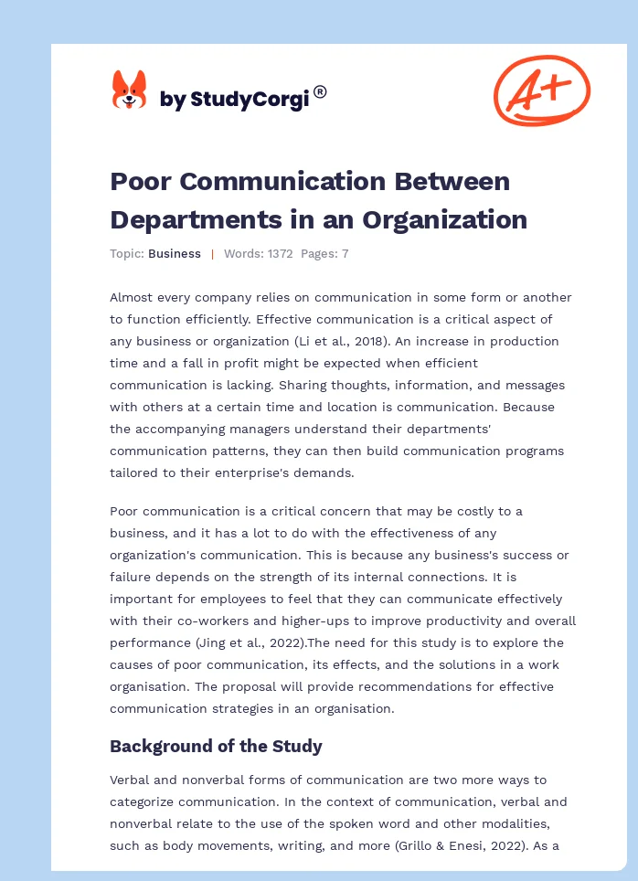 Poor Communication Between Departments in an Organization. Page 1