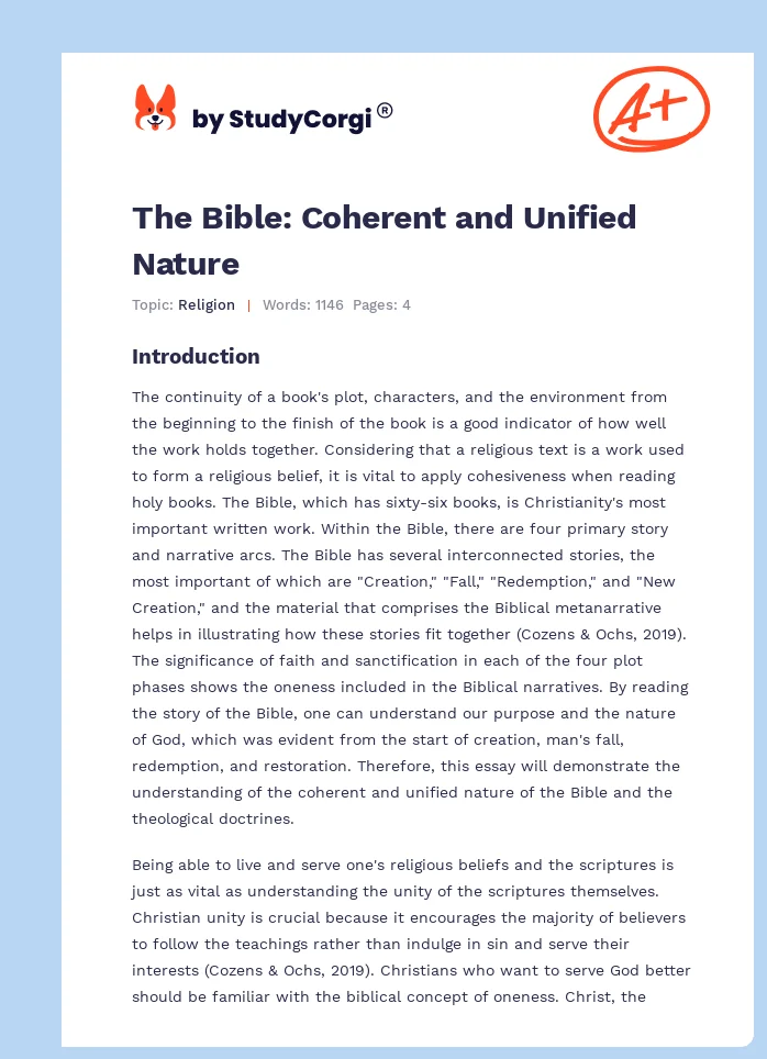 The Bible: Coherent and Unified Nature. Page 1