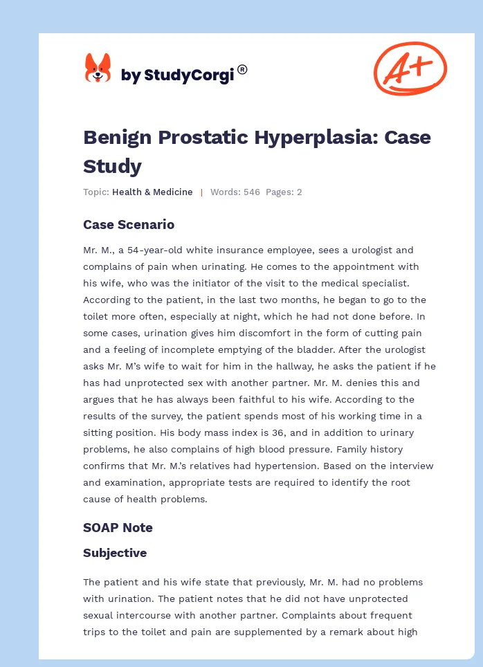 Benign Prostatic Hyperplasia: Case Study. Page 1