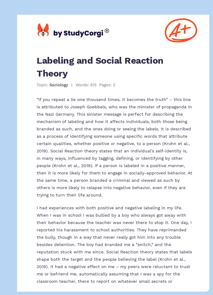 Labeling and Social Reaction Theory. Page 1