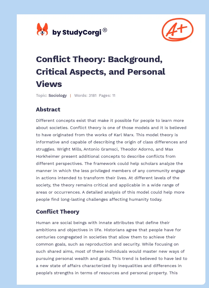 Conflict Theory: Background, Critical Aspects, and Personal Views. Page 1