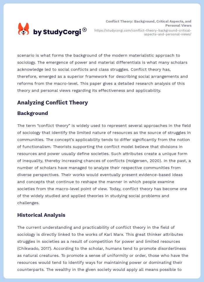 Conflict Theory: Background, Critical Aspects, and Personal Views. Page 2