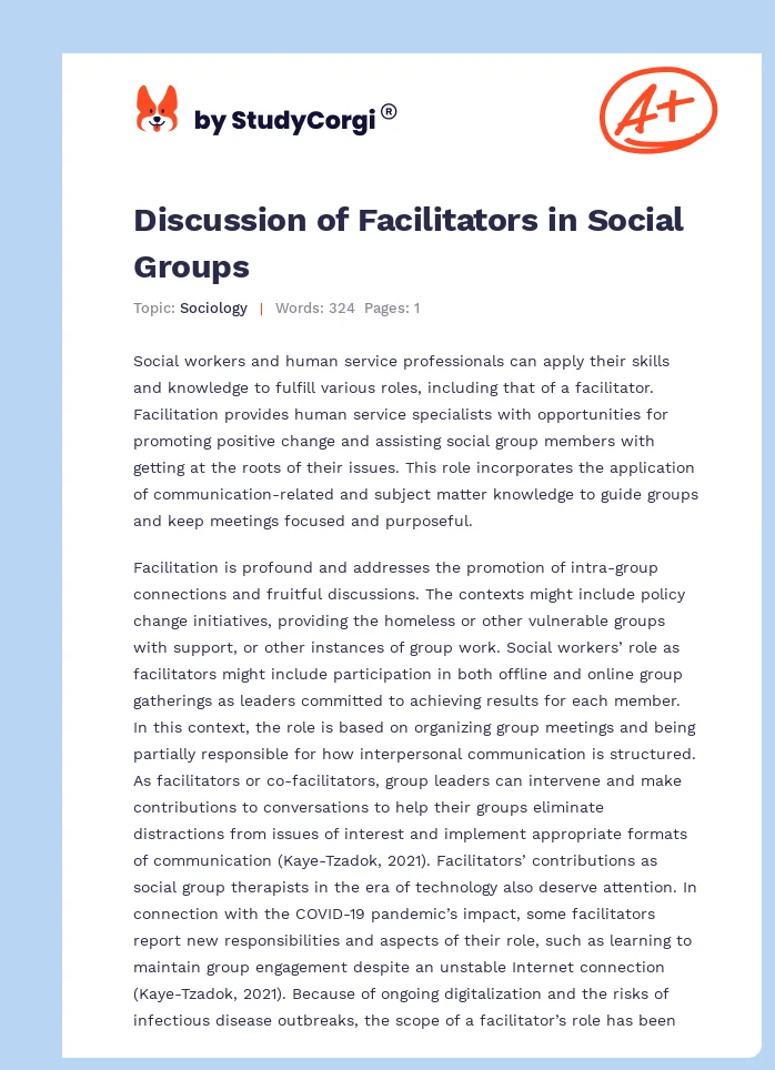 Discussion of Facilitators in Social Groups. Page 1