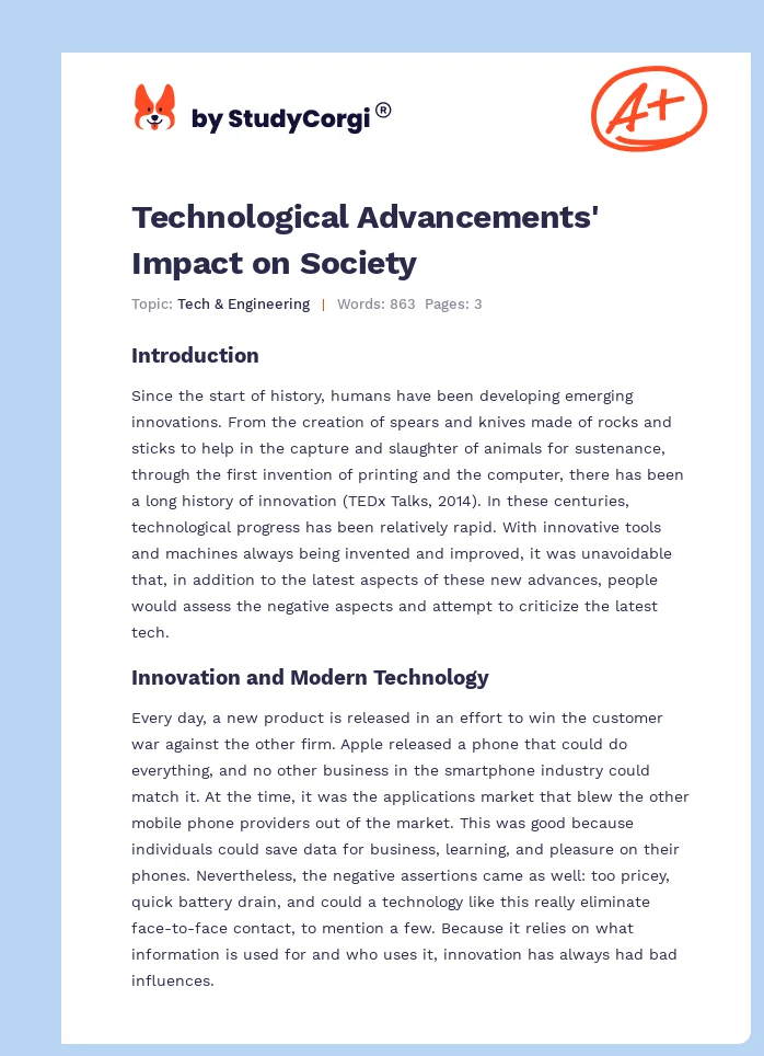 Technological Advancements' Impact on Society. Page 1