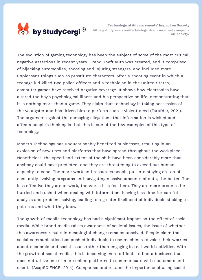 Technological Advancements' Impact on Society. Page 2