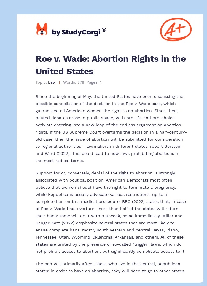 Roe v. Wade: Abortion Rights in the United States. Page 1