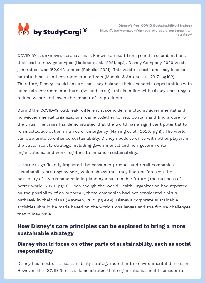 Disney’s Pre-COVID Sustainability Strategy. Page 2