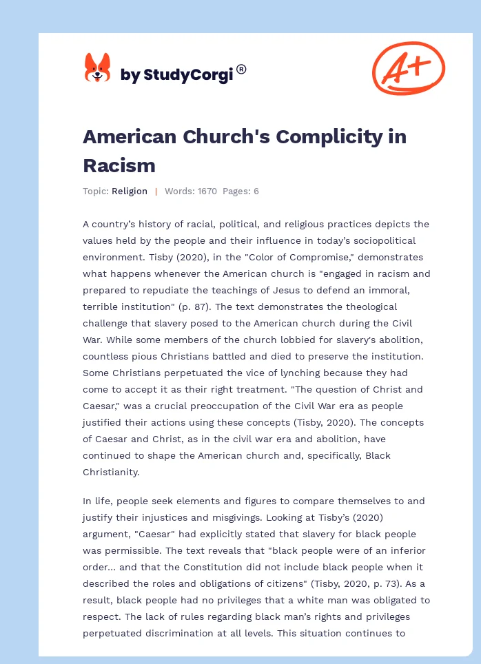 American Church's Complicity in Racism. Page 1