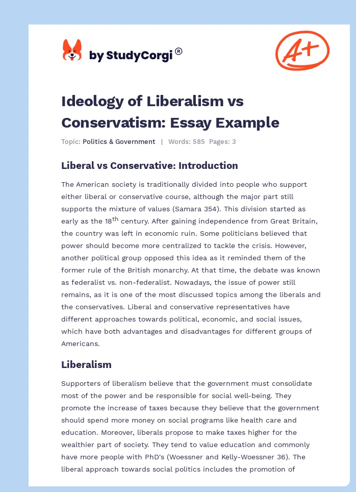 Ideology of Liberalism vs Conservatism: Essay Example. Page 1