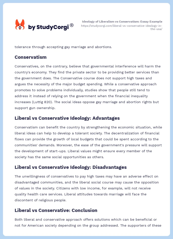 Ideology of Liberalism vs Conservatism: Essay Example. Page 2