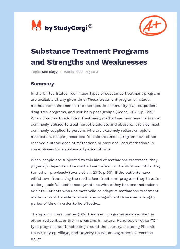 Substance Treatment Programs and Strengths and Weaknesses. Page 1